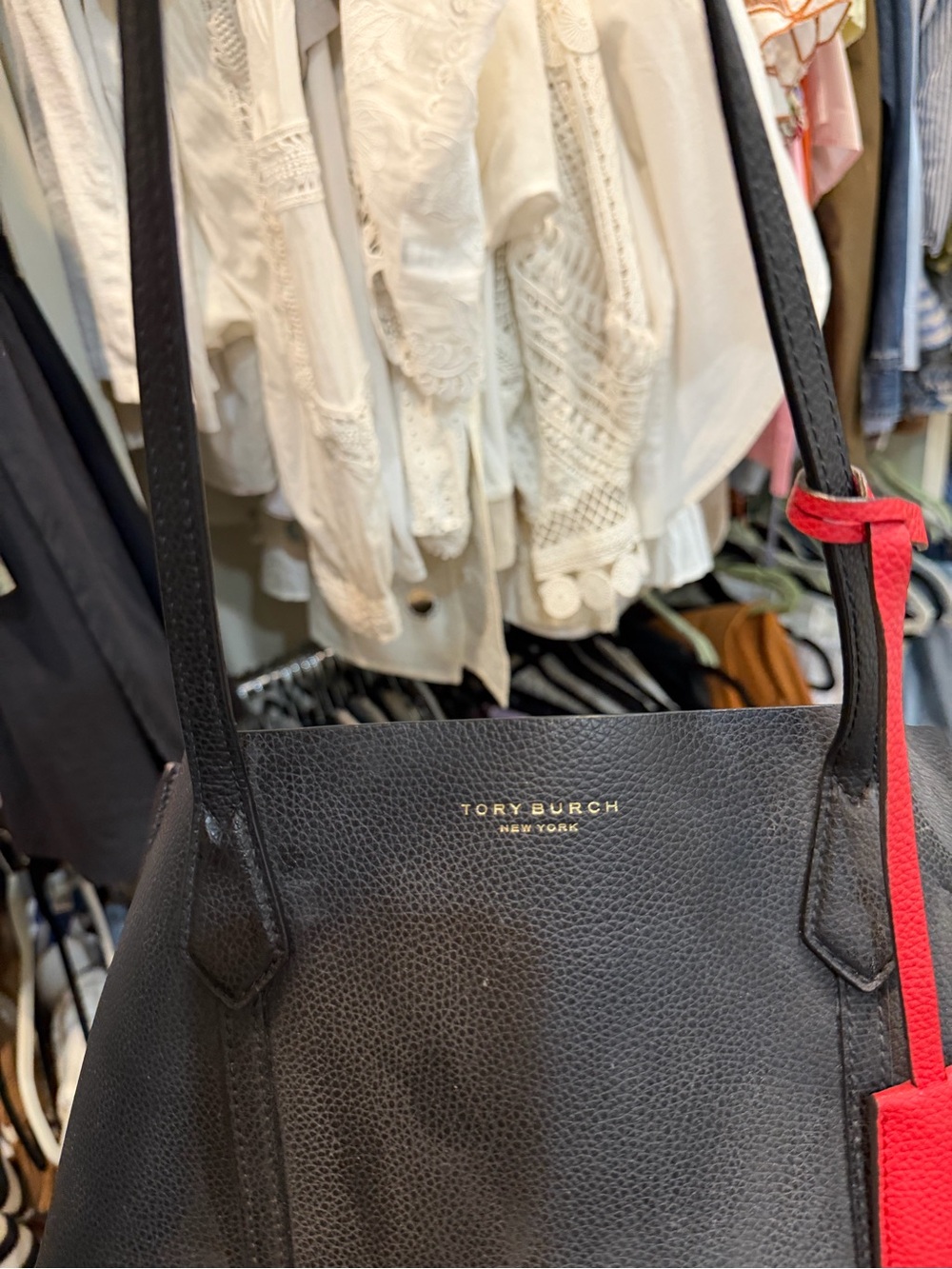Tory Burch Classic black Leather Tote Bag - Black/Tan inside - Picture 8 of 8